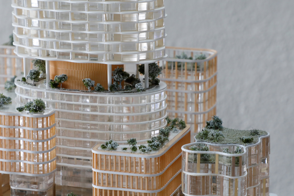 Compeition Model for Crone amd Kohn Pedersen Fox Associates at 1-500 using white acrylic tower depicting 338 Pitt Street